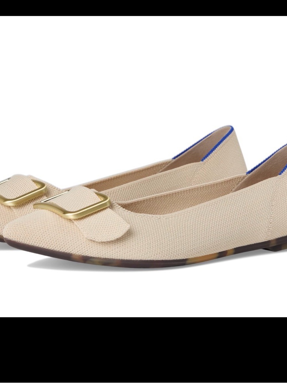 Rothy’s The Emblem Pointe II-Beige Pointed-Toe Flats with Gold Buckle